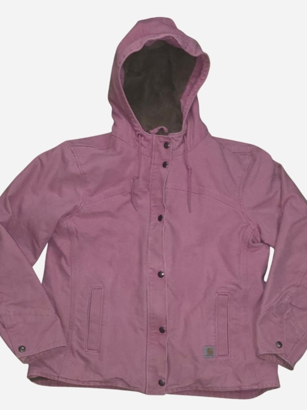 Rare pink Carhartt Sandstone Berkley sherpa-lined hooded jacket in a women’s Med